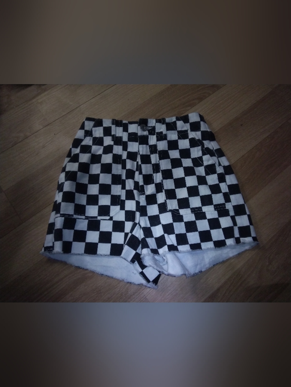 Checkerboard High-Waist Women’s Shorts - Black & White